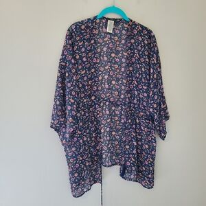 Lucky Brand Floral Sheer Tie-Front Kimono